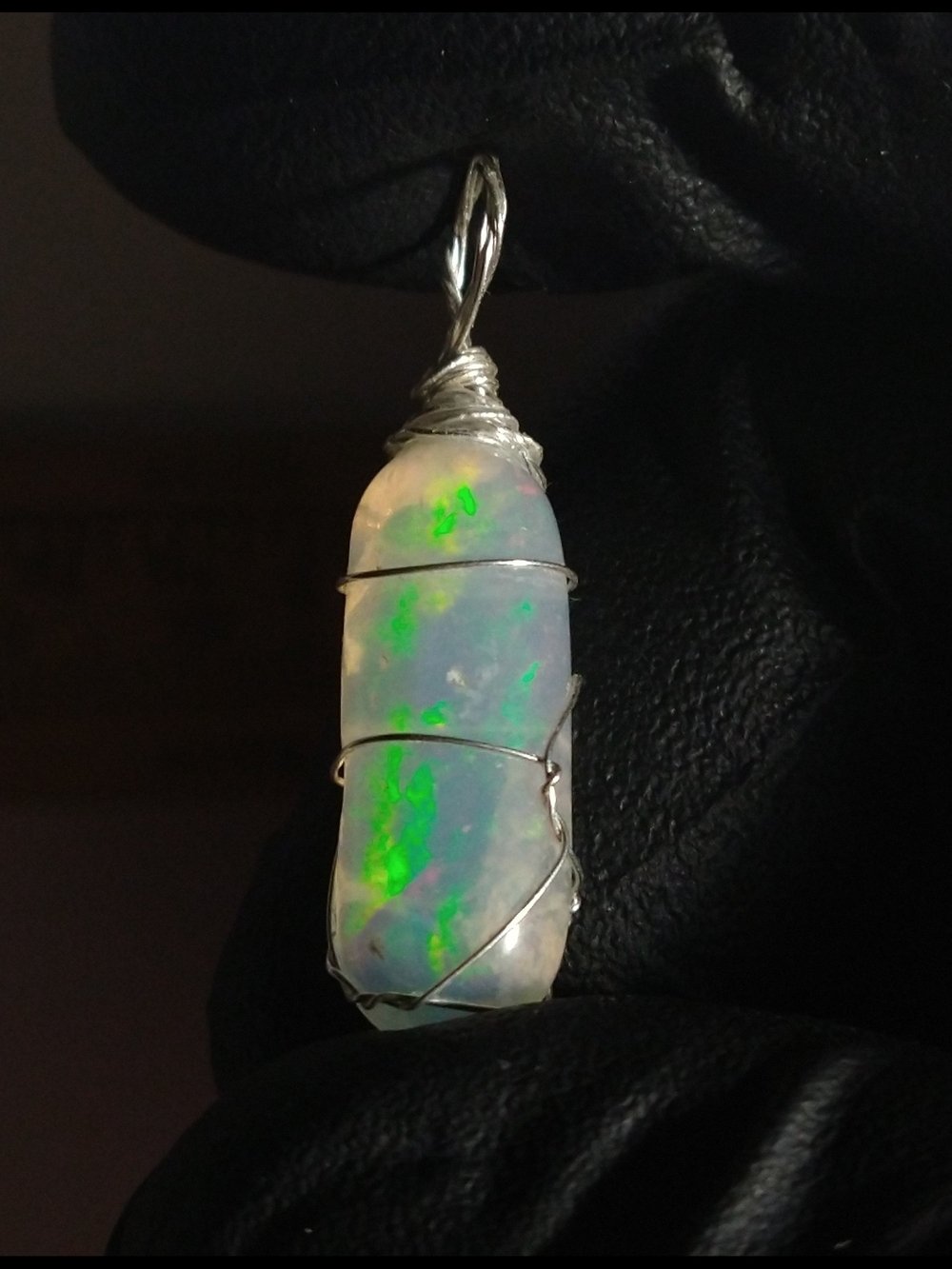 Opal Cabochon Wire Wrap Pendant in Sterling Silver